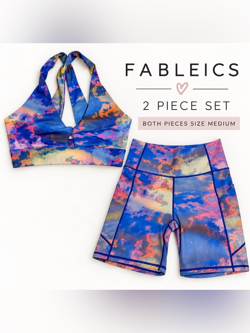 Fabletics Kids Blue-Pink Cloud Print Swim Set